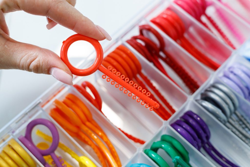 Different colored rubber bands for braces